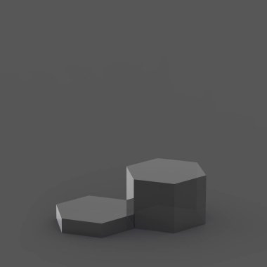 3D siyah gri altıgen podyum minimum stüdyo arka planı. Soyut 3d geometrik şekil çizimi. Kozmetik ve güzellik ürünleri için görünüm.