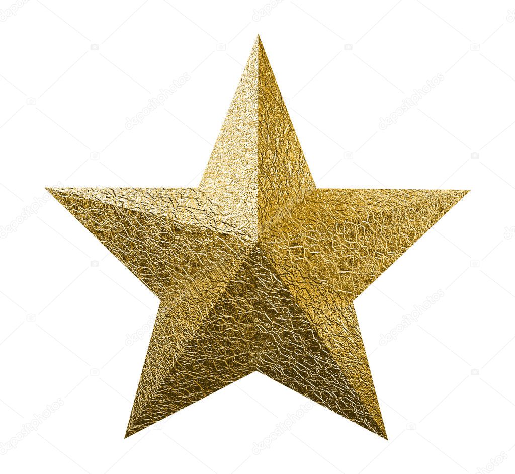 Golden christmas star shiny glitter isolated on white background with clipping path. Object.