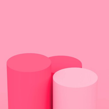 3d beyaz pembe gül silindir podyum minimum stüdyo arka planı. Soyut 3d pastel renk geometrik şekil çizimi. Kozmetik parfüm ürünleri için görünüm.
