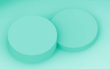 3D yeşil, parlak silindir podyum stüdyo arkaplanı. Soyut 3d geometrik şekil çizimi. Gıda için doğal ürün görüntüsü.