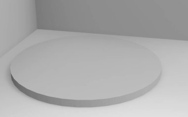 3d gri beyaz silindir podyum minimum stüdyo arkaplanı. Soyut 3d geometrik şekil çizimi çizimi.