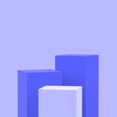 3D mor menekşe ve beyaz küp kare podyum minimum stüdyo arkaplanı. Soyut 3d geometrik şekil çizimi. Kozmetik parfüm ürünleri için görünüm.