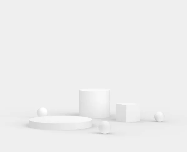3Dホワイトグレーの表彰台最小限のスタジオ背景 概要3D形状オブジェクトイラストレンダリング 化粧品や美容ファッション製品の表示 — ストック写真