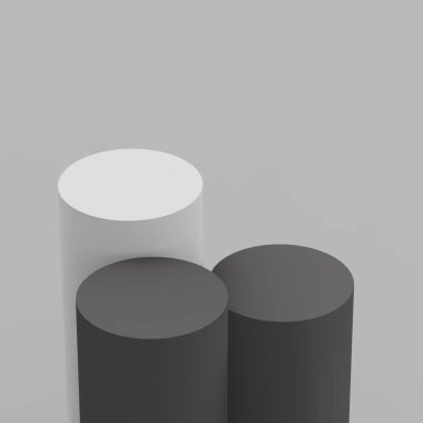 3d gri ve beyaz renkli siyah silindir podyum stüdyo arka planı minimal. Soyut 3d geometrik şekil çizimi. Ürün işi için çevrimiçi görünüm.