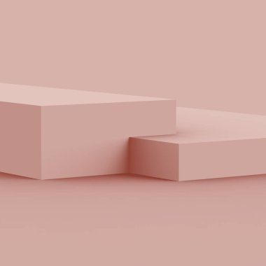 3D tozlu pembe sahne sahne stüdyo arkaplanı minimal. Soyut 3d geometrik şekil çizimi. Kozmetik moda ürünleri için görüntü. Doğal monokrom renk tonları.