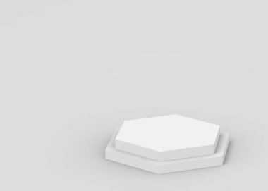3d beyaz gri altıgen podyum minimum stüdyo arka planı. Soyut 3d geometrik şekil çizimi. Kozmetik ve güzellik ürünleri için görünüm.