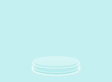 3d mavi neon ışıklı silindir podyum stüdyo gradyan renk arkaplanı. Soyut 3d geometrik şekil çizimi. Bilim teknolojisi ürünü için görüntüleme.