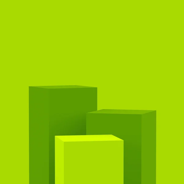 Зеленые Кубики Квадратный Подиум Минимальный Студийный Фон Абстрактная Трехмерная Иллюстрация — стоковое фото