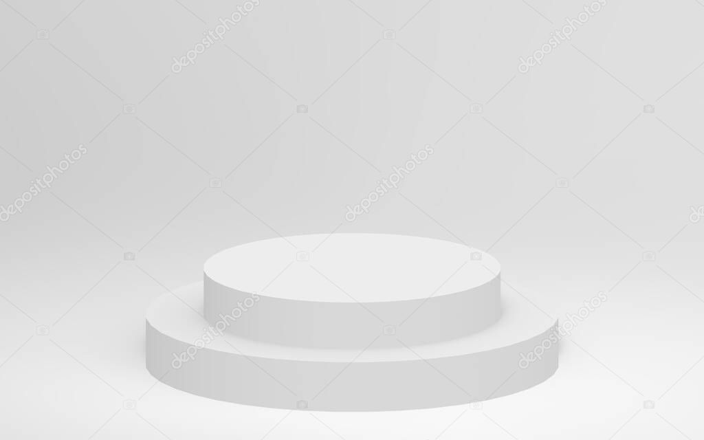 3d gray white bright cylinder podium minimal studio background. Abstract 3d geometric shape object illustration render.