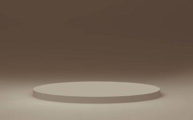 3D kahverengi silindir podyum stüdyo arkaplanı. Soyut 3d geometrik şekil çizimi. Kozmetik parfüm ürünleri için görünüm.