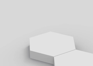 3d beyaz gri altıgen podyum minimum stüdyo arka planı. Soyut 3d geometrik şekil çizimi. Kozmetik ve güzellik ürünleri için görünüm.