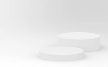 3D gri, parlak silindir podyum stüdyo arka planı. Soyut 3d geometrik şekil çizimi çizimi.