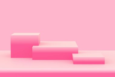 Yumuşak pastel arka planda 3D beyaz pembe küpler gradyan renkler. Soyut 3d geometrik şekil çizimi. Yaz tatili ürünleri için görüntü.