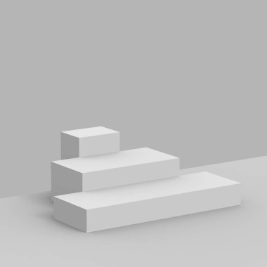 3D gri sahne sahnesi stüdyo arkaplanı çok az. Soyut 3d geometrik şekil çizimi. Çevrimiçi iş ürünü için göster.
