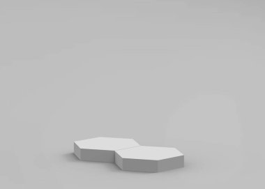 3d beyaz gri altıgen podyum minimum stüdyo arka planı. Soyut 3d geometrik şekil çizimi. Kozmetik ve güzellik ürünleri için görünüm.