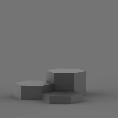 3D siyah gri altıgen podyum minimum stüdyo arka planı. Soyut 3d geometrik şekil çizimi. Moda ve teknoloji sektörü ürünleri için görüntü.