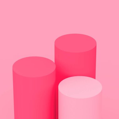 3d beyaz pembe gül silindir podyum minimum stüdyo arka planı. Soyut 3d pastel renk geometrik şekil çizimi. Kozmetik parfüm ürünleri için görünüm.