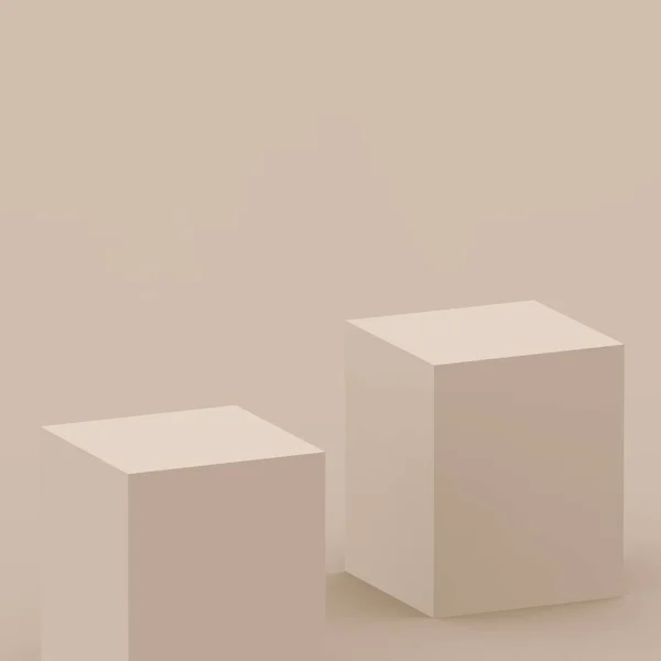 3Dブラウンのクリーミーなキューブとボックスの表彰台最小シーンスタジオの背景 概要3D形状オブジェクトイラストレンダリング ナチュラルカラートーン — ストック写真