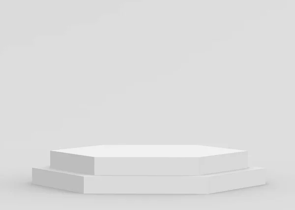 Weiß Graues Sechseck Podium Minimaler Studiohintergrund Abstrakte Darstellung Geometrischer Formen — Stockfoto