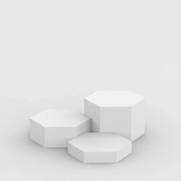 Vit Grå Hexagon Podium Minimal Studio Bakgrund Abstrakt Geometrisk Form — Stockfoto