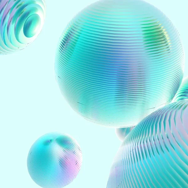 ミントグリーンのボールシルバーグラデーションの色の背景を隔離 アブストラクトバブル光沢パステル3D幾何形状オブジェクトイラストレンダリング — ストック写真