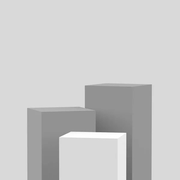 3Dグレーの白いキューブの正方形の表彰台最小スタジオの背景 概要3D形状オブジェクトイラストレンダリング 化粧品香水ファッション製品の表示 — ストック写真