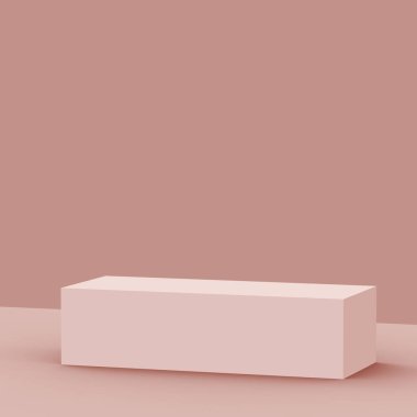 3D tozlu pembe sahne sahne stüdyo arkaplanı minimal. Soyut 3d geometrik şekil çizimi. Kozmetik moda ürünleri için görüntü. Doğal monokrom renk tonları.