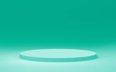 3D yeşil, parlak silindir podyum stüdyo arkaplanı. Soyut 3d geometrik şekil çizimi. Gıda için doğal ürün görüntüsü.