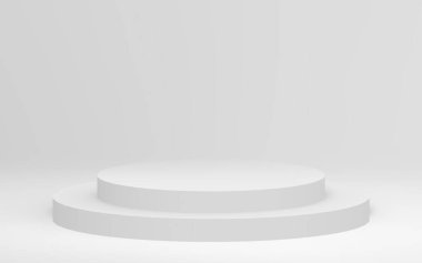 3D gri, parlak silindir podyum stüdyo arka planı. Soyut 3d geometrik şekil çizimi çizimi.