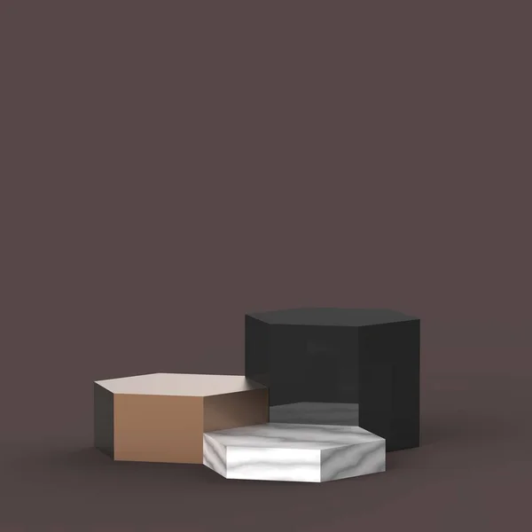 Koppar Guld Svart Och Vit Marmor Hexagon Podium Minimal Studio — Stockfoto
