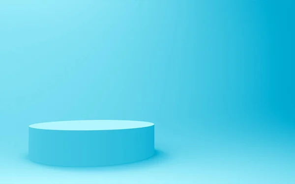3D mavi silindir podyum minimum stüdyo arkaplanı. Soyut 3d geometrik şekil çizimi. İlaç ürünü için görünüm