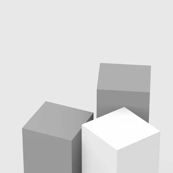 Gris Blanc Cubes Podium Carré Fond Studio Minimal Illustration Abstraite — Photo