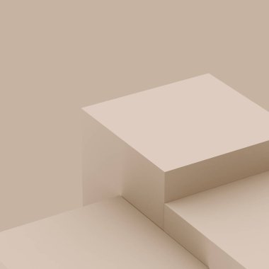 3D kahverengi kremalı sahne sahne stüdyo arkaplanı çok az. Soyut 3d geometrik şekil çizimi. Kozmetik moda ürünleri için görüntü. Doğal renk tonları.