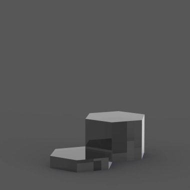 3D siyah gri altıgen podyum minimum stüdyo arka planı. Soyut 3d geometrik şekil çizimi. Moda ve teknoloji sektörü ürünleri için görüntü.
