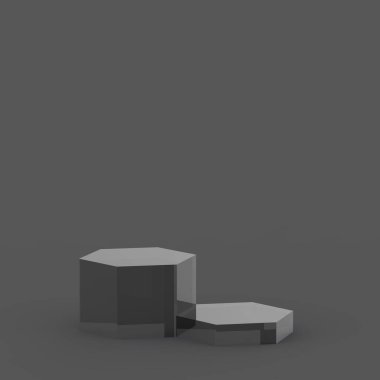 3D siyah gri altıgen podyum minimum stüdyo arka planı. Soyut 3d geometrik şekil çizimi. Moda ve teknoloji sektörü ürünleri için görüntü.