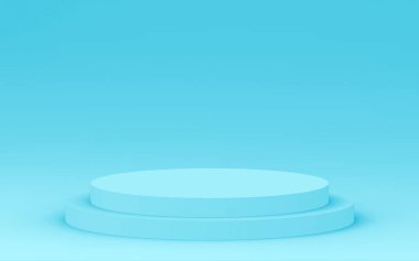 3D mavi silindir podyum minimum stüdyo arkaplanı. Soyut 3d geometrik şekil çizimi. İlaç ürünü için görünüm