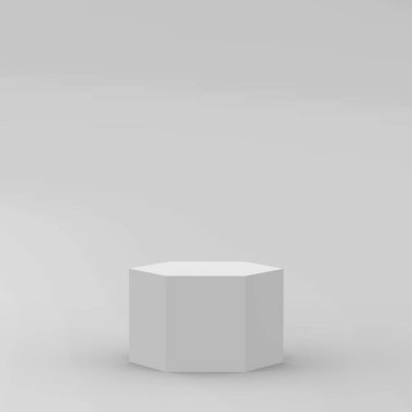 3d beyaz gri altıgen podyum minimum stüdyo arka planı. Soyut 3d geometrik şekil çizimi. Kozmetik ve güzellik ürünleri için görünüm.
