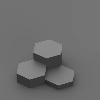 3D siyah gri altıgen podyum minimum stüdyo arka planı. Soyut 3d geometrik şekil çizimi. Kozmetik ve güzellik ürünleri için görünüm.