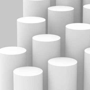 3d gri beyaz silindir podyum minimum stüdyo arkaplanı. Soyut 3d geometrik şekil çizimi çizimi.