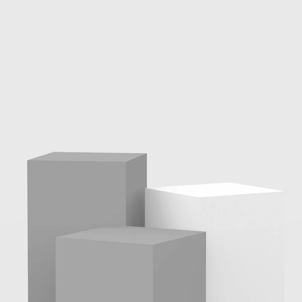 Gri Küpler Kare Podyum Minimum Stüdyo Arka Planı Soyut Geometrik — Stok fotoğraf
