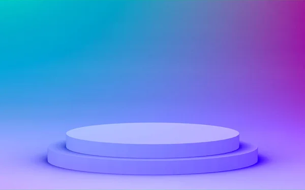 Paars Blauw Neon Licht Cilinder Podium Minimale Studio Gradiënt Donkere — Stockfoto