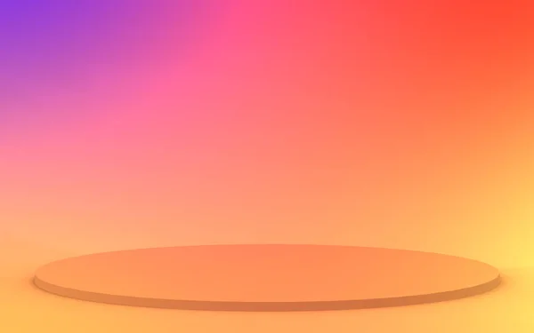 3D黄色橙色和紫色霓虹灯圆柱形讲台最小演播室渐变色彩背景 摘要三维几何形体图解绘制 夏季假日产品的展示 — 图库照片