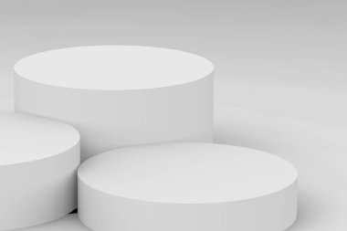 3d gri beyaz silindir podyum minimum stüdyo arkaplanı. Soyut 3d geometrik şekil çizimi çizimi.