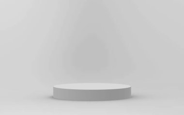 3d gri beyaz silindir podyum minimum stüdyo arkaplanı. Soyut 3d geometrik şekil çizimi çizimi.