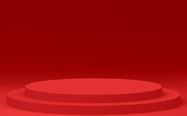 3d kırmızı silindir podyum minimum stüdyo arkaplanı. Soyut 3d geometrik şekil çizimi. Yaz tatili ürünleri için görüntü.
