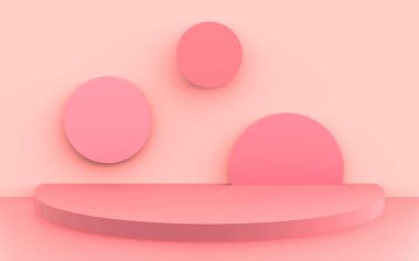 3D pembe podyum basamağı çok az pastel stüdyo arka planı. Soyut 3d geometrik şekil çizimi çizimi.