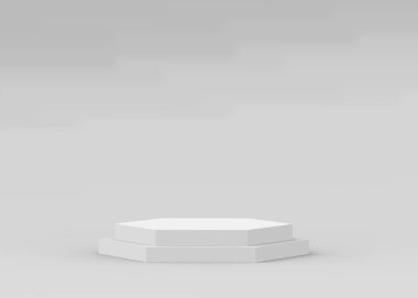 3d beyaz gri altıgen podyum minimum stüdyo arka planı. Soyut 3d geometrik şekil çizimi. Kozmetik ve güzellik ürünleri için görünüm.