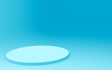 3D mavi silindir podyum minimum stüdyo arkaplanı. Soyut 3d geometrik şekil çizimi. İlaç ürünü için görünüm