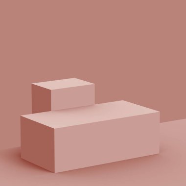 3D tozlu pembe sahne sahne stüdyo arkaplanı minimal. Soyut 3d geometrik şekil çizimi. Kozmetik moda ürünleri için görüntü. Doğal monokrom renk tonları.