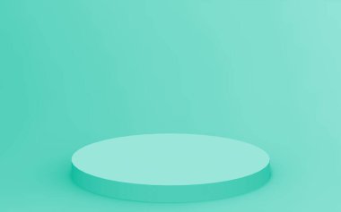 3D yeşil, parlak silindir podyum stüdyo arkaplanı. Soyut 3d geometrik şekil çizimi. Gıda için doğal ürün görüntüsü.
